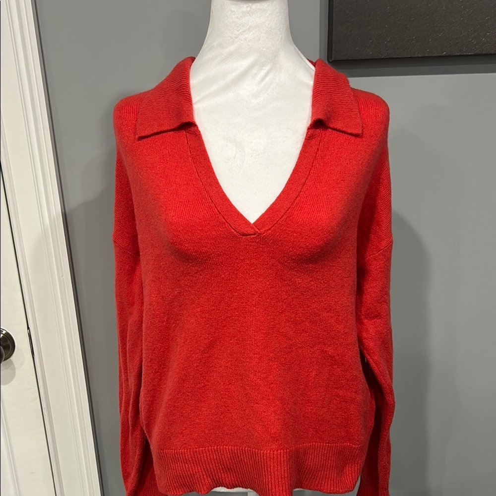 Vibrant Red V-Neck Sweater